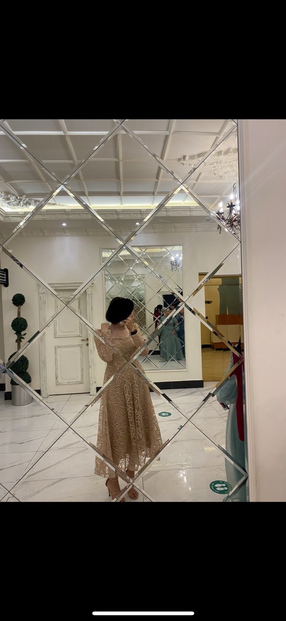 Bej Transparan Midi Abiye Elbise - Görsel 3