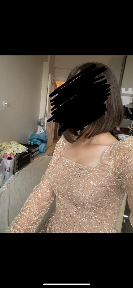 Bej Transparan Midi Abiye Elbise - Görsel 4