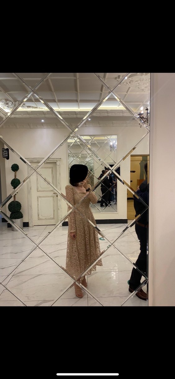 Bej Transparan Midi Abiye Elbise - Görsel 2