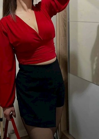 s Beden kırmızı Renk Kırmızı Derin V Yaka Beli Bantlı Crop Bluz