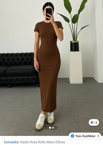 Kadın Kahverengi Kısa Kollu Uzun Elbise