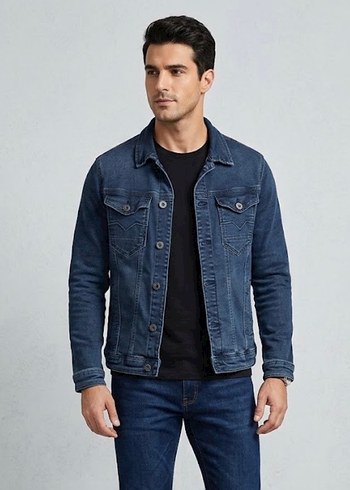 Defacto Klasik Lacivert Denim Ceket