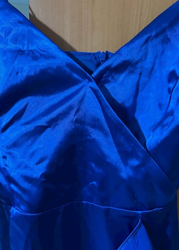 Uzun Mavi V Yaka Drapeli Kadın Abiye - Görsel 5