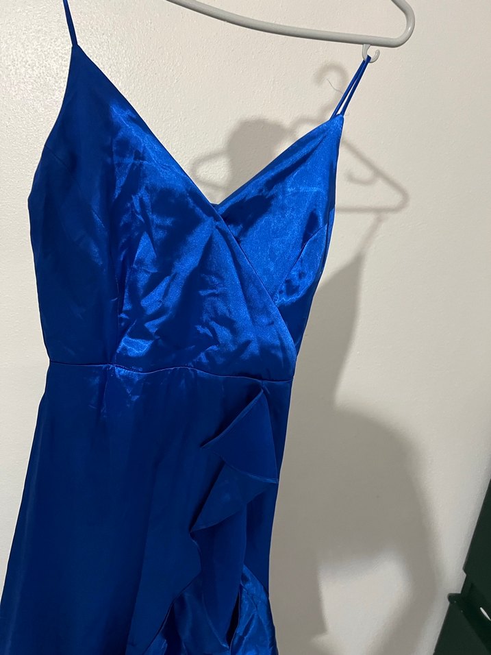 Uzun Mavi V Yaka Drapeli Kadın Abiye - Görsel 3