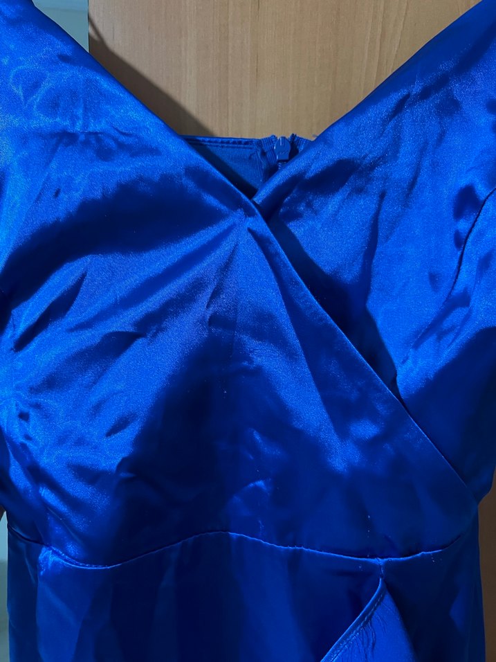 Uzun Mavi V Yaka Drapeli Kadın Abiye - Görsel 5