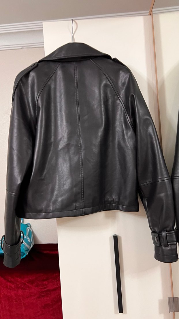 Siyah Deri Biker Ceket - Görsel 5