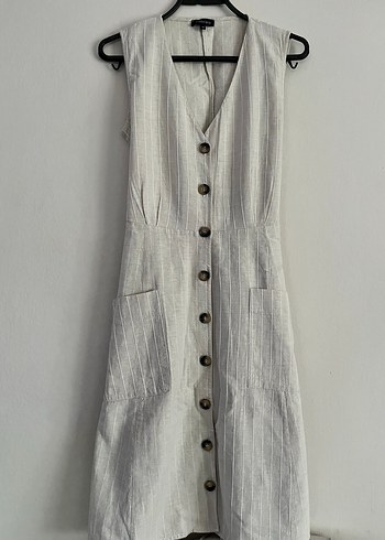 Düğmeli Keten Uzun Kadın Elbise FABRİKA - Görsel 2