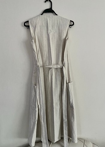 Düğmeli Keten Uzun Kadın Elbise FABRİKA - Görsel 4