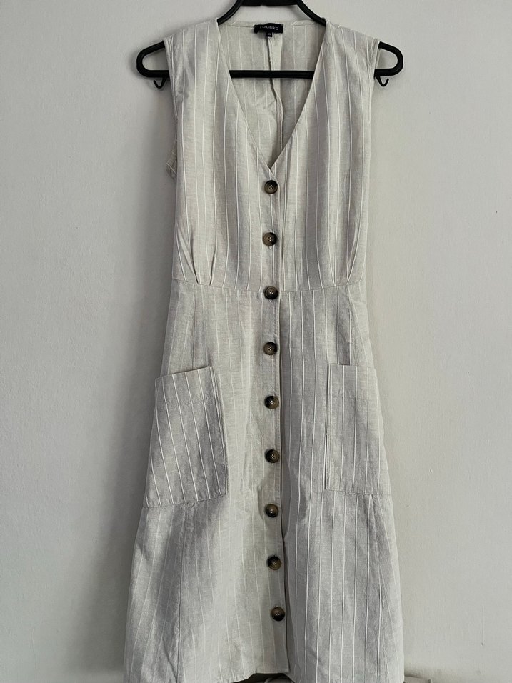 Düğmeli Keten Uzun Kadın Elbise FABRİKA - Görsel 2