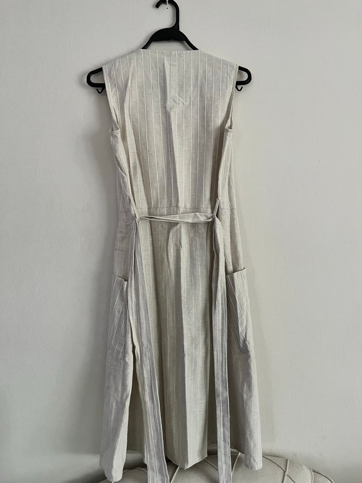 Düğmeli Keten Uzun Kadın Elbise FABRİKA - Görsel 4