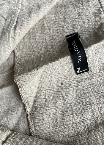 Bej Rahat Kesim Kadın Keten şort - Görsel 2