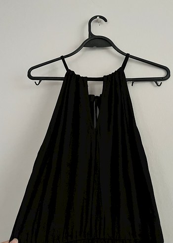 Siyah Keten halter yaka uzun elbise - Görsel 2