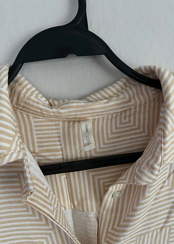 Bej Düğmeli Uzun Kollu Keten Midi Gömlek YARGICI - Görsel 2