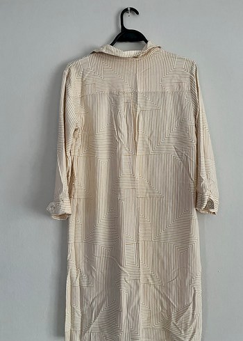 Bej Düğmeli Uzun Kollu Keten Midi Gömlek YARGICI - Görsel 4