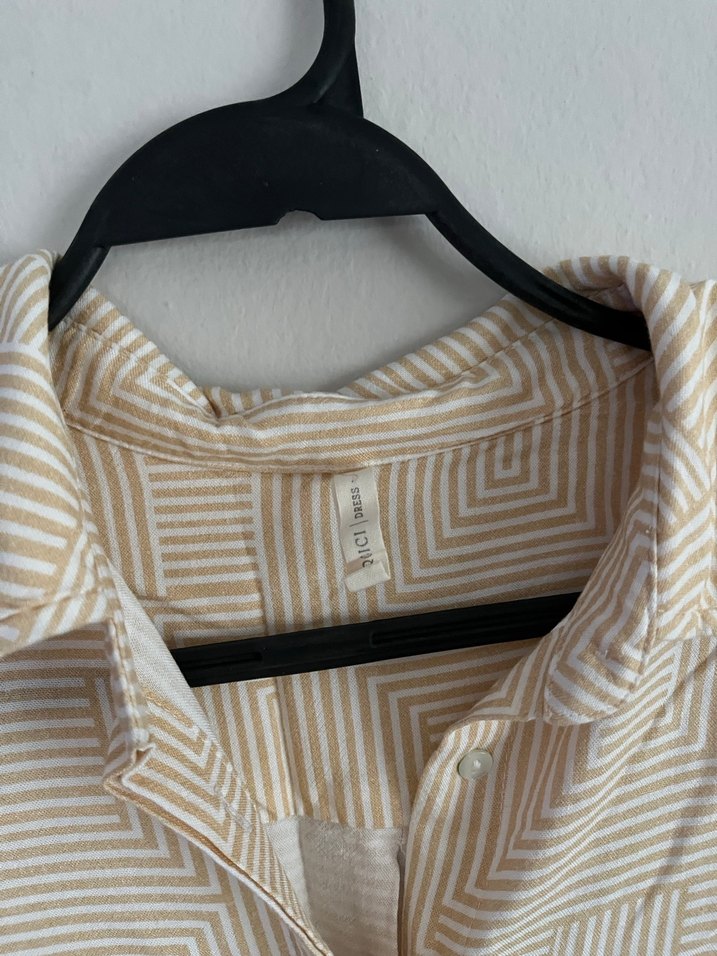 Bej Düğmeli Uzun Kollu Keten Midi Gömlek YARGICI - Görsel 2