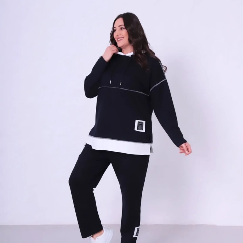 Siyah Kadın Midi Eşofman Takımı cafcaf marka - Görsel 2