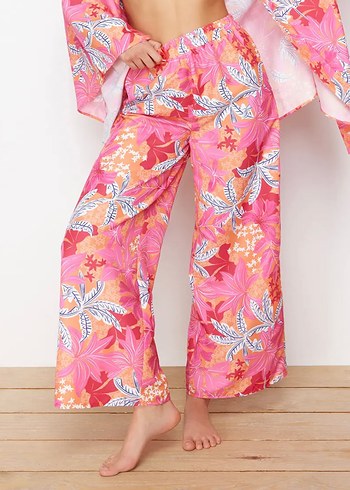 Pembe Batik Desenli Salaş Plajlık Pantolon