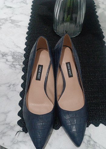 37 Beden mavi Renk NINEWEST Lacivert Yılan Desenli Kadın Topuklu Ayakkabı