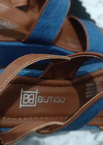 36 Beden mavi Renk Butigo Kot Kumaşlı Mavi Dolgu Topuklu Kadın Sandalet