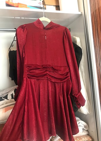 s Beden bordo Renk Bordo Saten Vintage kısa elbise