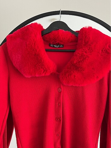 Kürk yaka detaylı hırka - Görsel 2