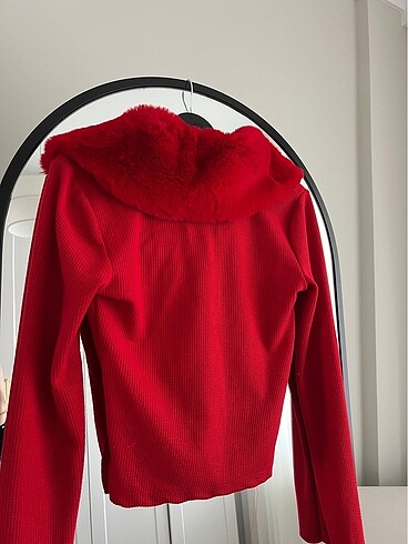 Kürk yaka detaylı hırka - Görsel 4