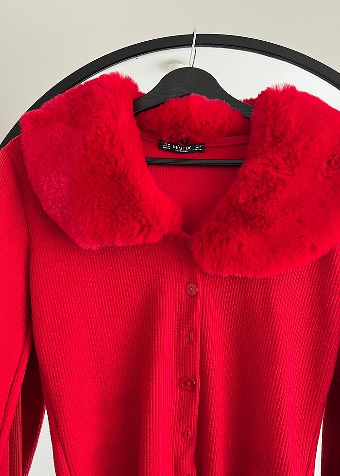 Kürk yaka detaylı hırka - Görsel 2