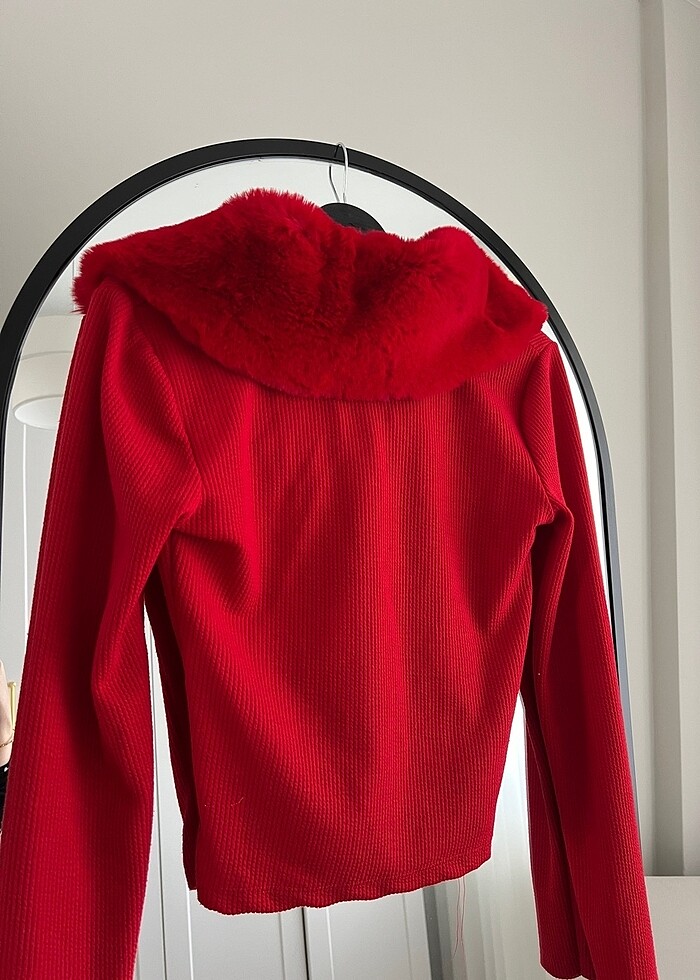 Kürk yaka detaylı hırka - Görsel 4