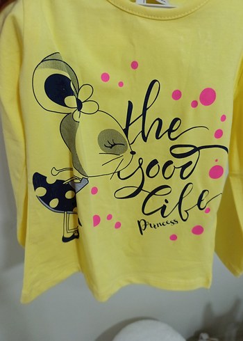 Kız Çocuk Sarı Baskılı Uzun Kollu Tişört - Görsel 2