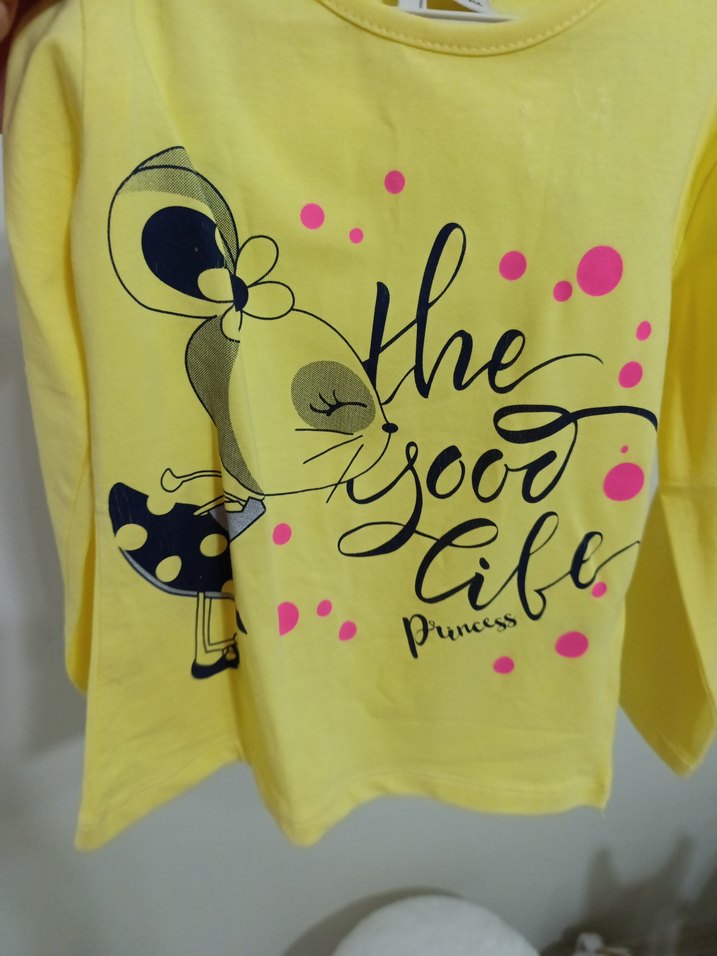 Kız Çocuk Sarı Baskılı Uzun Kollu Tişört - Görsel 2