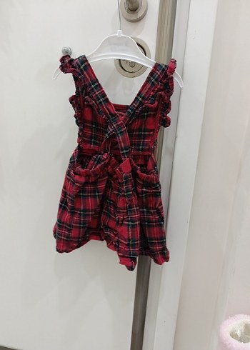 Kız Çocuk Kırmızı Kareli Fırfırlı Elbise - Görsel 2