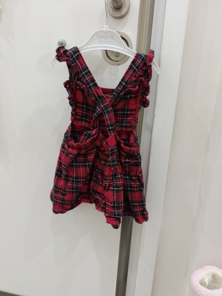 Kız Çocuk Kırmızı Kareli Fırfırlı Elbise - Görsel 2