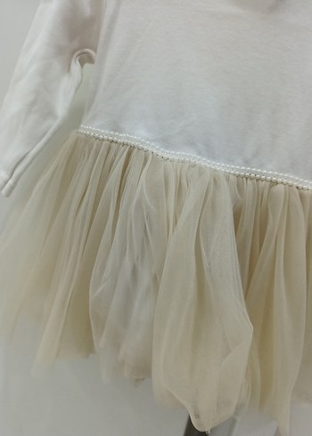 Kız Çocuk Beyaz Uzun Kollu Tül Elbise - Görsel 2