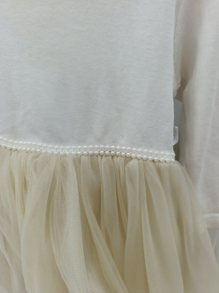 Kız Çocuk Beyaz Uzun Kollu Tül Elbise - Görsel 3