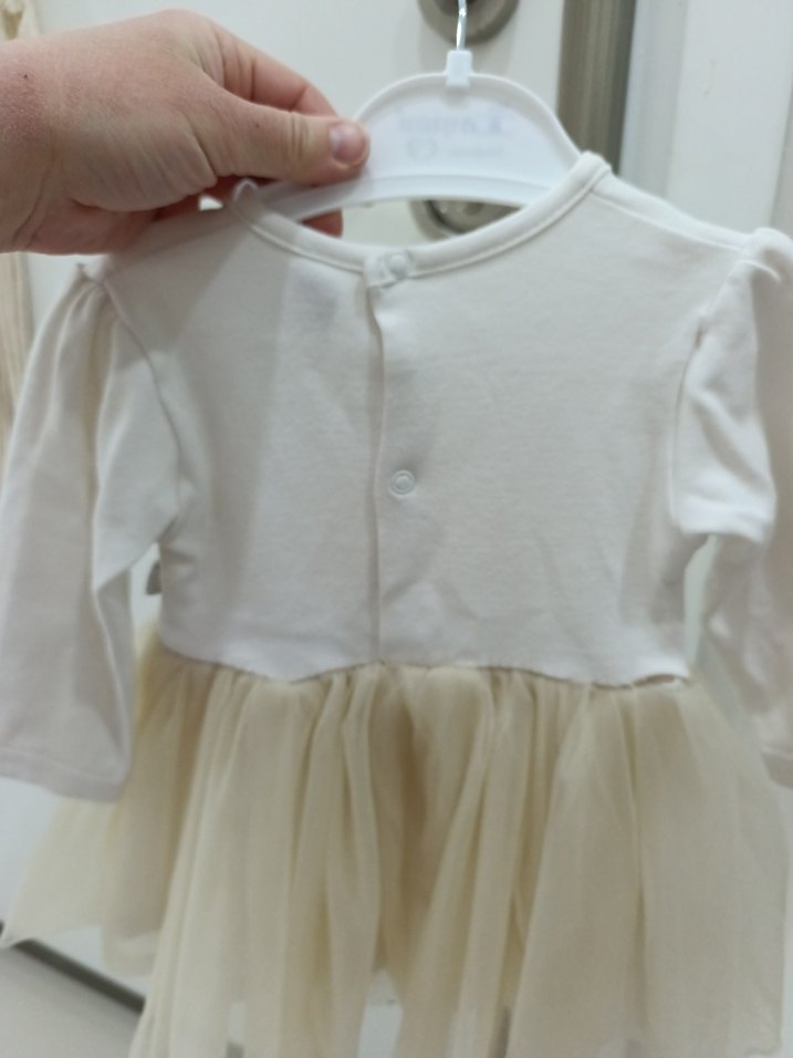 Kız Çocuk Beyaz Uzun Kollu Tül Elbise - Görsel 4