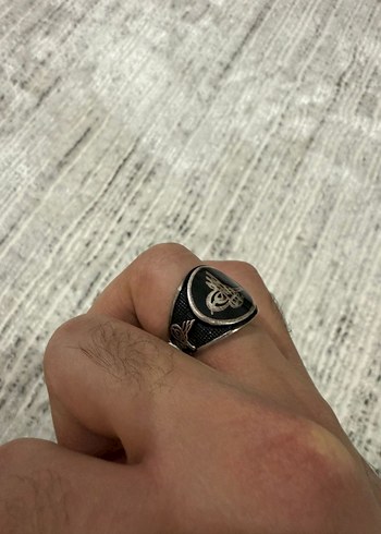 Siyah Parlak Erkek Yüzük 925 Ayar Gümüş Osmanlı Tuğrası - Görsel 6