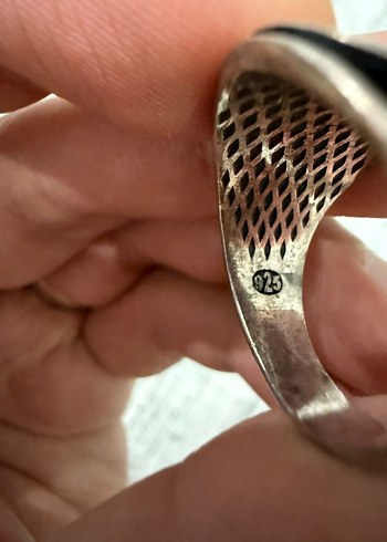 Siyah Parlak Erkek Yüzük 925 Ayar Gümüş Osmanlı Tuğrası - Görsel 5