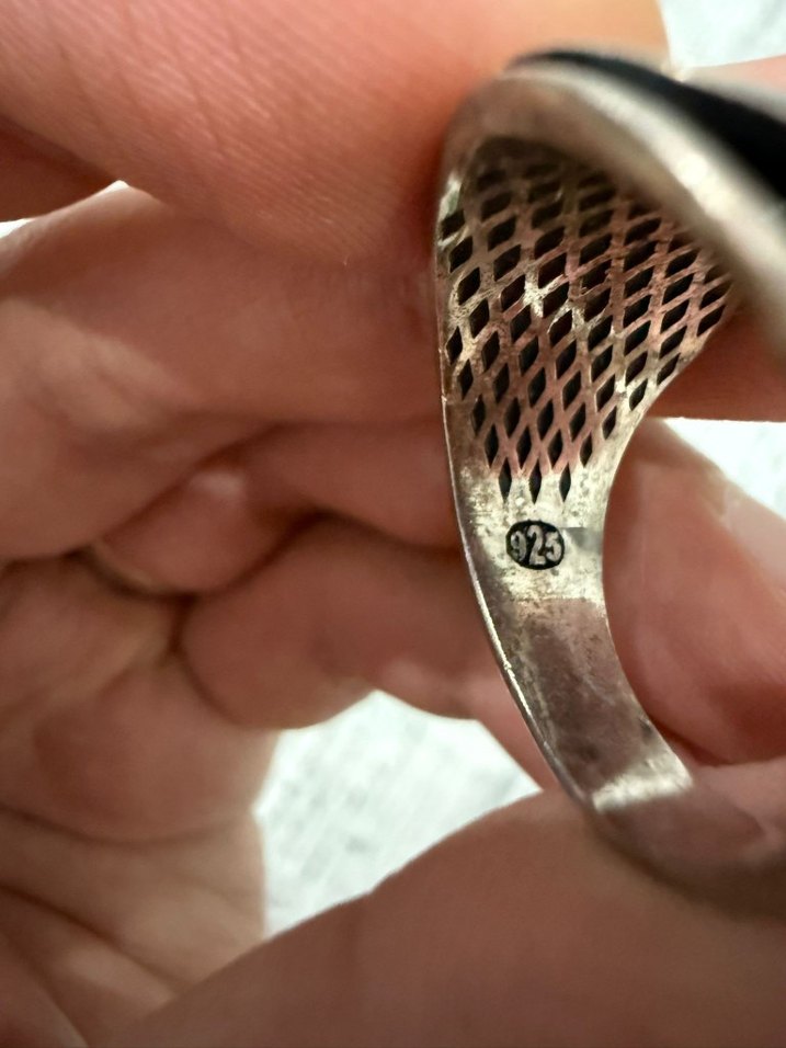 Siyah Parlak Erkek Yüzük 925 Ayar Gümüş Osmanlı Tuğrası - Görsel 5