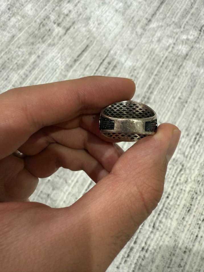 Siyah Parlak Erkek Yüzük 925 Ayar Gümüş Osmanlı Tuğrası - Görsel 4