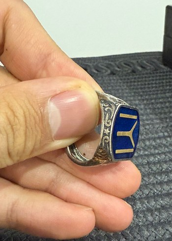 Mavi Vintage Erkek Yüzük 925 Ayar IYI Gümüş - Görsel 2