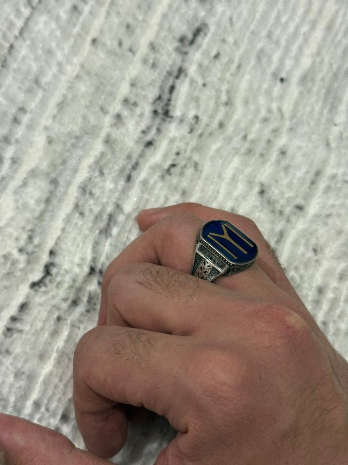 Mavi Vintage Erkek Yüzük 925 Ayar IYI Gümüş - Görsel 5