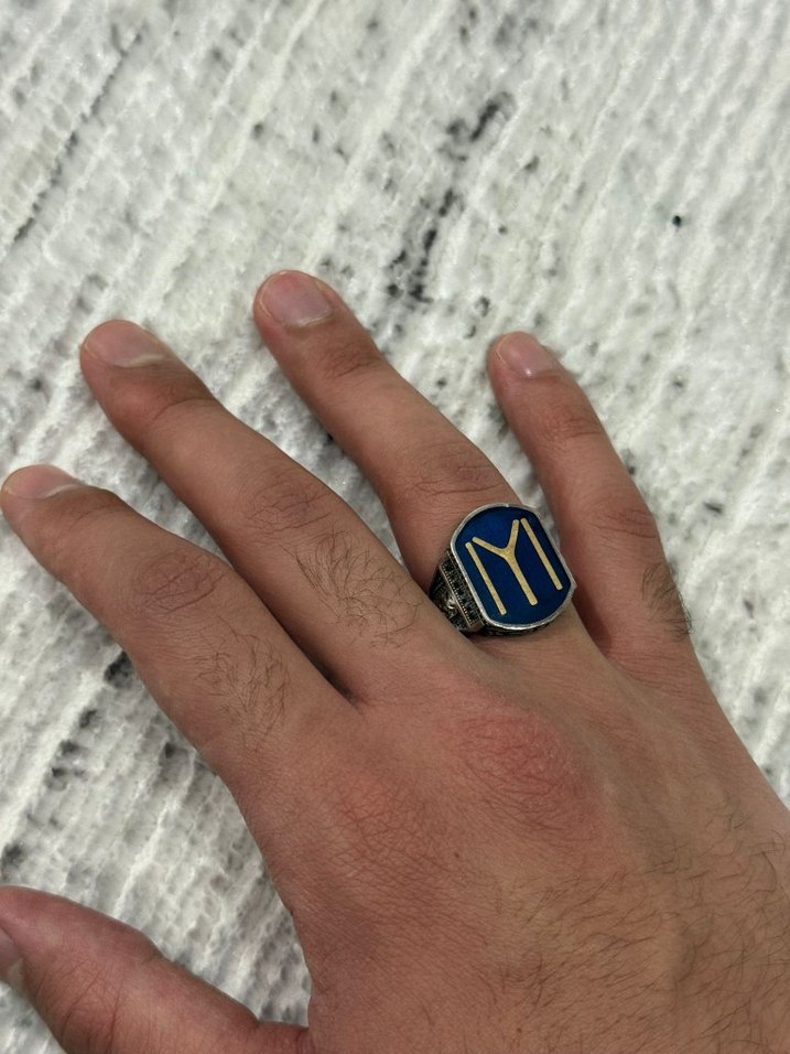 Mavi Vintage Erkek Yüzük 925 Ayar IYI Gümüş - Görsel 4