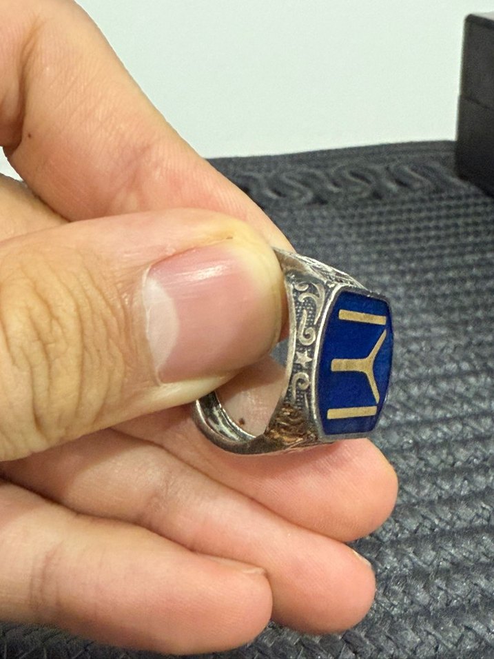 Mavi Vintage Erkek Yüzük 925 Ayar IYI Gümüş - Görsel 2