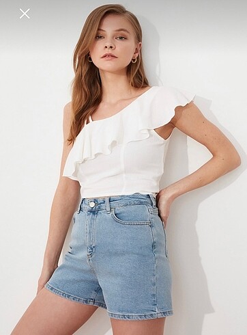 40 Beden Mavi mom denim şort