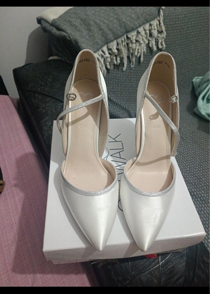 Saten düğün nikah topuklu ayakkabı - Görsel 2