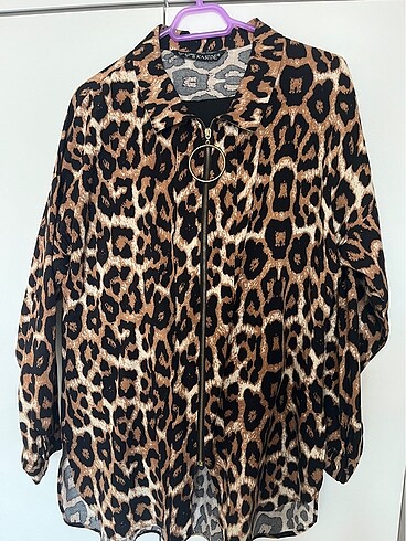 Leopar tunik gömlek fermuarlı