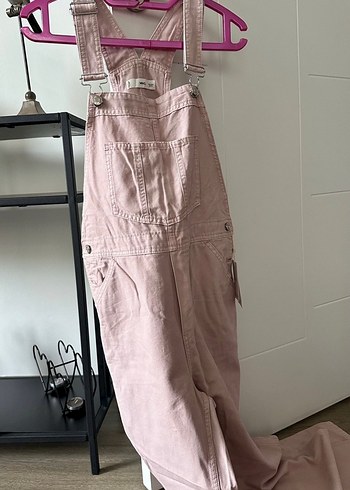 s Beden Mango Pembe Kadın Denim Salopet
