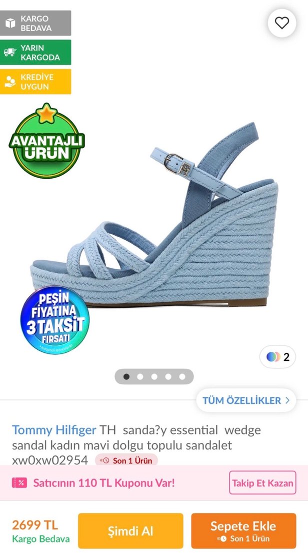 Tommy hilfiger Mavi Tokalı Dolgu Topuklu Kadın Sandalet - Görsel 5