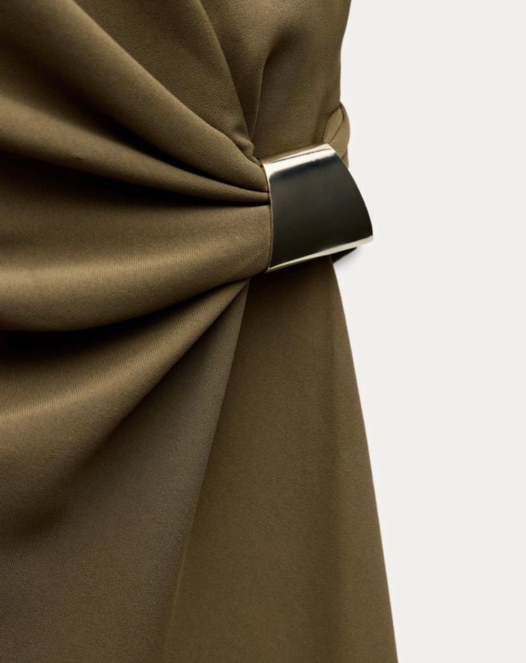 Zara Kemer Detaylı haki  Uzun Elbise - Görsel 2