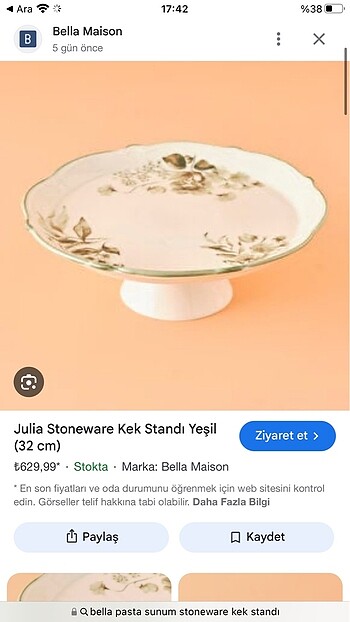 Bella stonware kek standı